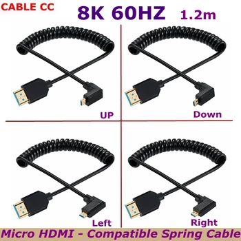 1,2 м HD 8k при 60 Гц Угол наклона 90 градусов Micro HDMI-Совместимый с HDMI-совместимым спиральным кабелем HDTV-2.1 для компьютерной телевизионной цифровой камеры
