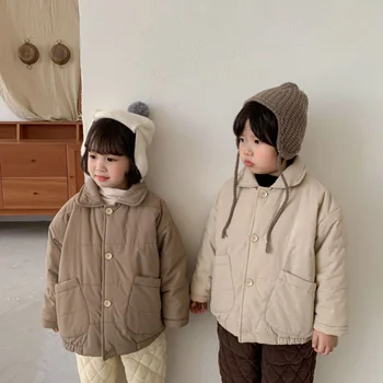 2023 Зимние детские пальто с хлопковой подкладкой, Новые меховые куртки с отложным воротником Для мальчиков, Толстые теплые парки для девочек, одежда