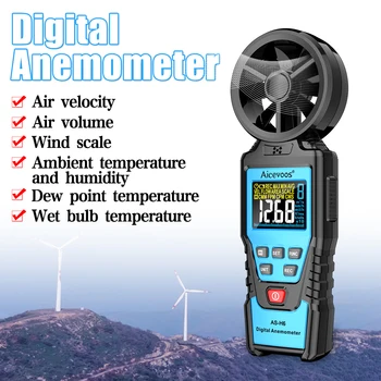 Aicevoos Цифровой Анемометр, Ручной Измеритель скорости ветра, Измерение мощности ветра, температуры, влажности, Объема воздуха, Тестер