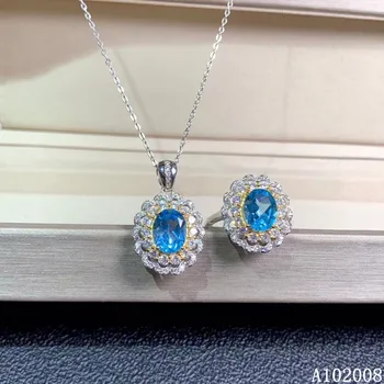 KJJEAXCMY Изысканные ювелирные изделия Из стерлингового серебра 925 пробы, инкрустированные натуральным голубым топазом, модное кольцо, ожерелье, набор подвесок Поддержка теста