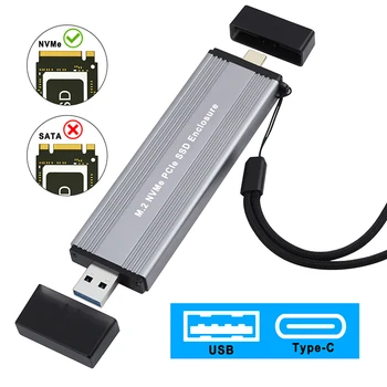 M.2 Корпус SSD-накопителя NVME Внешний корпус USB3.1 Type-A + USB 3.2 Gen 2 Type C 10G M2 M-KEY NVME для USB-адаптера JMS583 Ремешок с чипом