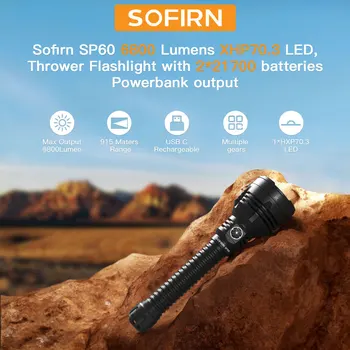 Sofirn SP60 Мощный 6800lm XHP70.3 Светодиодный Фонарик USB Type C Перезаряжаемый Фонарик 21700 Поддержка Power Bank IP68 Водонепроницаемый