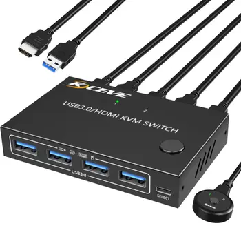 USB 3,0 KVM-коммутатор HDMI с 2 портами, поддержка моделирования EDID 4K @ 60HZ, USB-коммутатор для 2 компьютеров с общим доступом к 1 монитору и 4-портовой клавиатуре