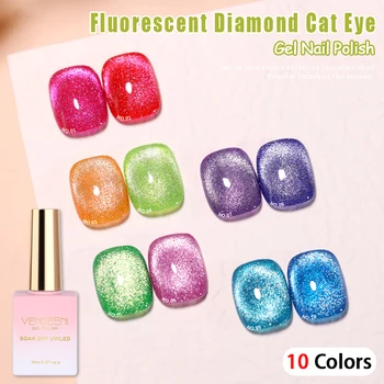 Vendeeni, 10 цветов/комплект, Флуоресцентный гель-лак для ногтей с бриллиантами 