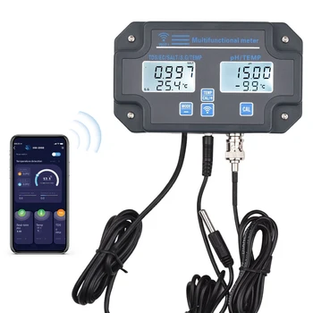 Wifi 6 in1 Тестер качества воды Настенный Анализатор воды PH/EC/TDS/SALT/G.S/Temperature Приложение для Удаленного мониторинга Звуковое уведомление