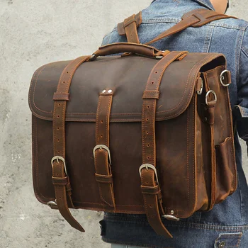 Большой вместительный портфель для ноутбука, двухслойная сумка из натуральной кожи, сумка на плечо, деловая сумка двойного назначения, походная сумка для улицы