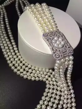 вау! 4 ряда пресноводного жемчуга, белое почти круглое ожерелье, 7-8 мм, 35-40 дюймов, оптовая продажа, бусины FPPJ