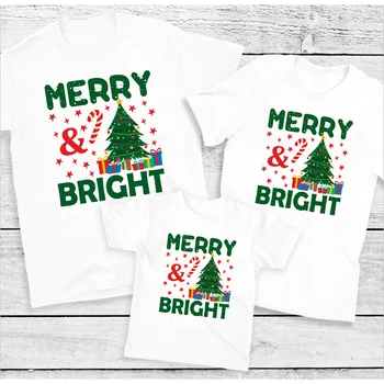 Веселые и яркие семейные комплекты с принтом Рождественской елки, Новогодняя футболка для мужчин, женщин, детская одежда для Рождественской вечеринки, графическая футболка