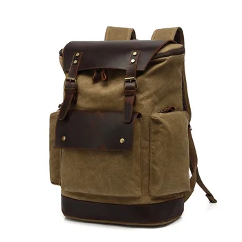 Водонепроницаемый Рюкзак для путешествий на открытом воздухе, Холщовые кожаные школьные рюкзаки для мужчин, Повседневная однотонная большая сумка для ноутбука, Студенческий ежедневный рюкзак