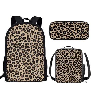 Детские школьные сумки с леопардовым принтом, Рюкзаки с коробкой для ланча для мальчиков и девочек, школьный рюкзак, подарок на День Рождения, Студенческая сумка для книг Mochila