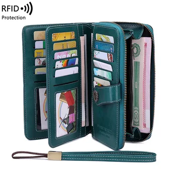 Длинный Женский кошелек Из Искусственной кожи, модный женский противоугонный RFID-кошелек на молнии, клатч, держатель для карт, большая вместительная сумочка на запястье