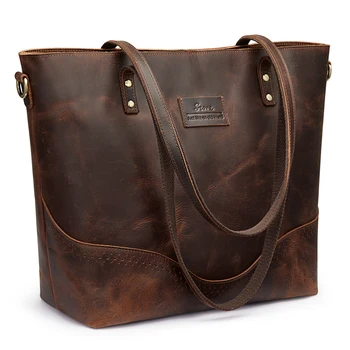 Женская кожаная сумка-тоут S-ZONE, Винтажная Большая рабочая сумка, кошелек через плечо с карманом на молнии