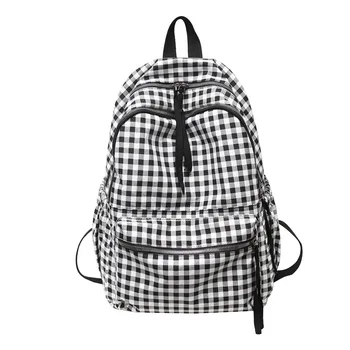 Женский рюкзак в японском стиле, клетчатый рюкзак для школьников, милый школьный рюкзак, двухслойный холщовый рюкзак в клетку