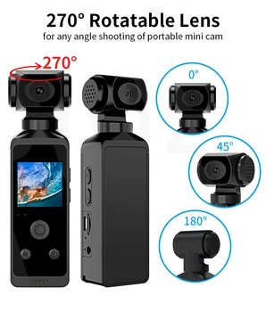 Карманная Экшн-камера 4K Ultra HD С Возможностью Поворота На 270 °, Видеоблог, Wifi, Мини-Спортивная Камера, Водонепроницаемый Чехол, Шлем, Дорожный Рекордер Для Водителя Велосипеда