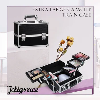 Косметичка для Путешествий, Профессиональный Маникюрный чемодан Большой емкости с 6 лотками, Органайзер для хранения косметики для визажиста