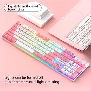 Красочная игровая клавиатура USB с подсветкой, плавный набор текста с поддержкой клавиатуры для ноутбука PC Gamer, Белый, розовый