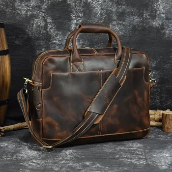 Мужской Кожаный портфель из натуральной кожи, Винтажные модные Кожаные сумки для мужчин, Мужская сумка для ноутбука, деловые сумки для компьютеров за 15,6