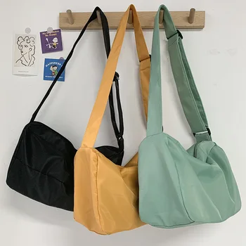 Однотонная женская нейлоновая сумка через плечо, модные универсальные сумки-мессенджеры для студенток, женские сумки-тоут Большой емкости