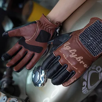 Перчатки для мотокросса с сенсорным экраном, Мотоциклетные перчатки из натуральной кожи в стиле ретро, дышащие гоночные перчатки против осени, Guantes Moto Размер: S-