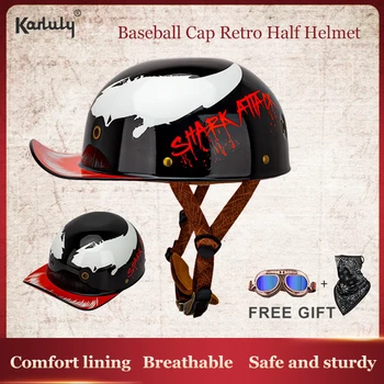Ретро мотоциклетный шлем на половину лица, Летняя дышащая индивидуальность, бейсболка с широкими полями, шлем, Винтажный мото Мужской женский велосипедный шлем