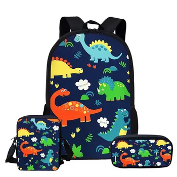 Рюкзак с 3D принтом динозавра, 3 шт./компл., школьные сумки с мультяшными животными-динозаврами для девочек и мальчиков, детская сумка для книг, школьная сумка через плечо