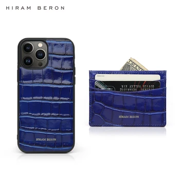 Хирам Берон с пользовательским именем, бесплатный синий кожаный чехол для карт Iphone 15 14 13 12 11 Pro Max, прямая поставка с тиснением в виде крокодиловой кожи