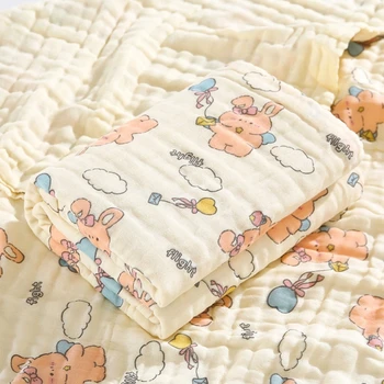 Хлопковое муслиновое детское одеяло с мультяшным принтом кролика, Обертывания для новорожденных, Банное полотенце для мальчиков и девочек, Хлопковое Марлевое одеяло для детской коляски
